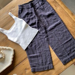 Babaton Grey-Navy Cropped Wide-Leg Pants